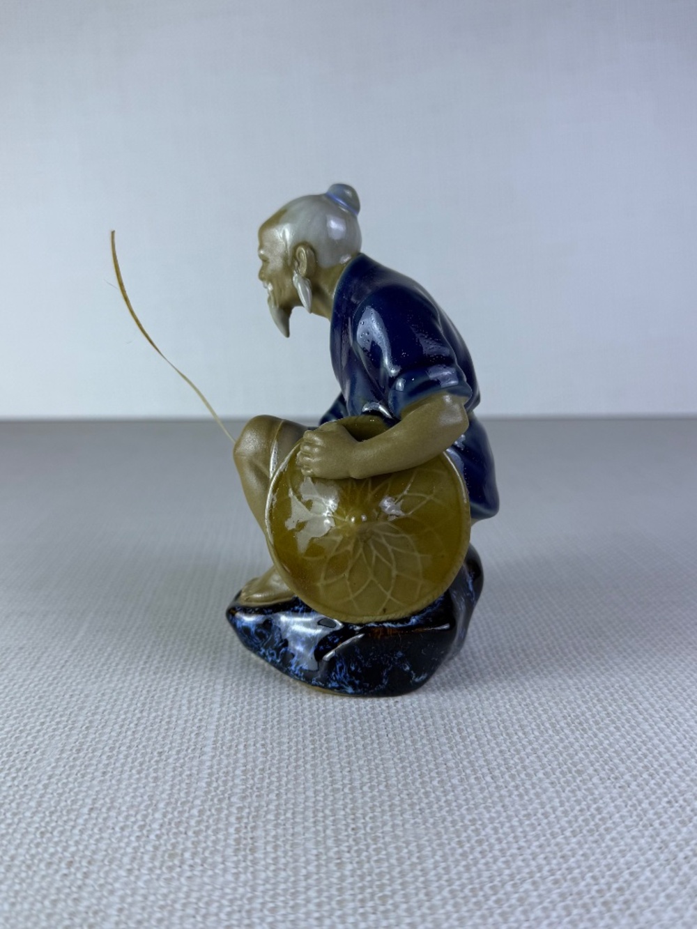 Shiwan Style Mudman Fisherman Figurine Blue Robe Chinese Ceramic Sculpture - Picture 3 of 10